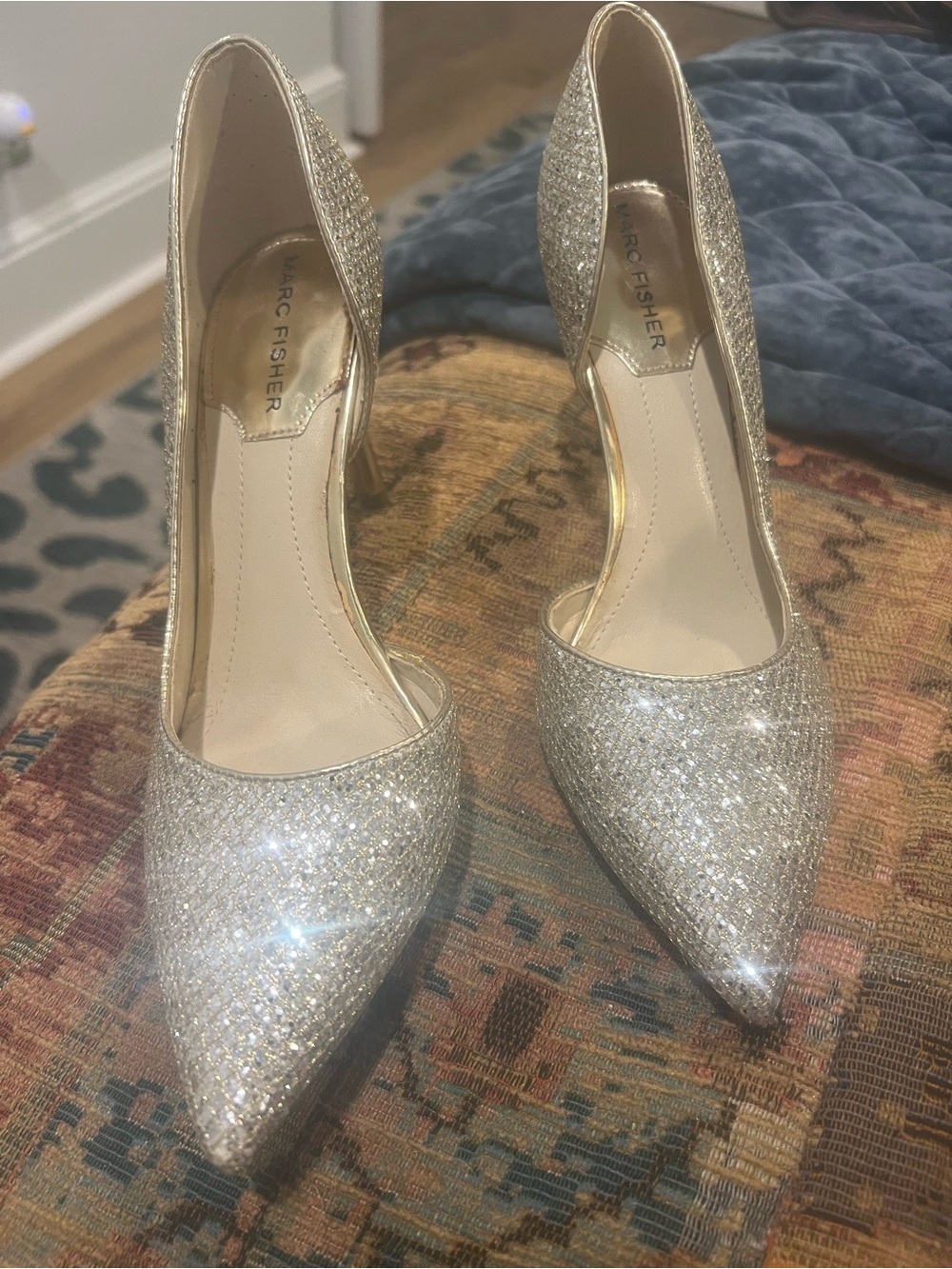 Marc Fisher Sparkle Pointed-Toe Pumps in Silver l 6.5